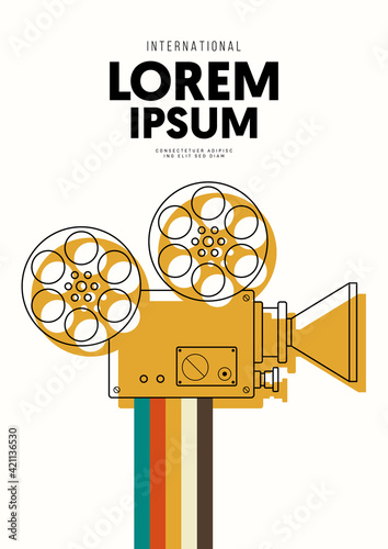 Movie and film poster design template background with vintage camera