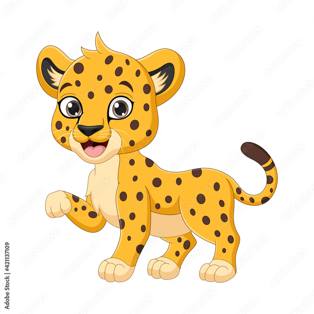Naklejka Cute baby cheetah cartoon on white background