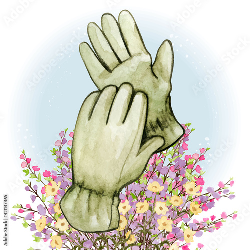 green gardening gloves watercolor