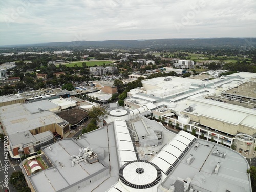 Aerial image of the Penrith Central Business District on an overcast day. © Jason