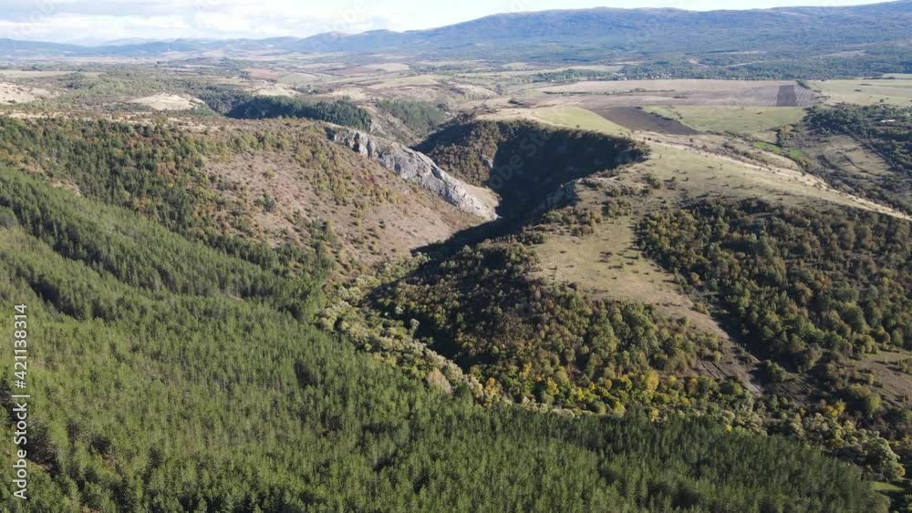 Aerial Autumn view of Nishava river gorge, Balkan Mountains, Bulgaria
Aerial Autumn view of Nishava river gorge, Balkan Mountains, Bulgaria