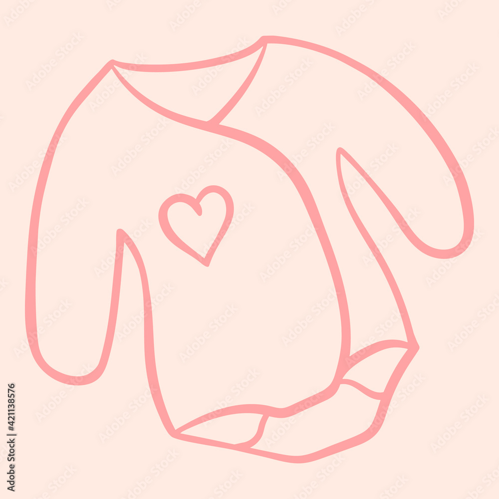 Cartoon pink newborn baby girl bodysuit clothes things line art sketch isolated vector icon Cartoon pink newborn baby girl bodysuit clothes things line art sketch isolated vector icon