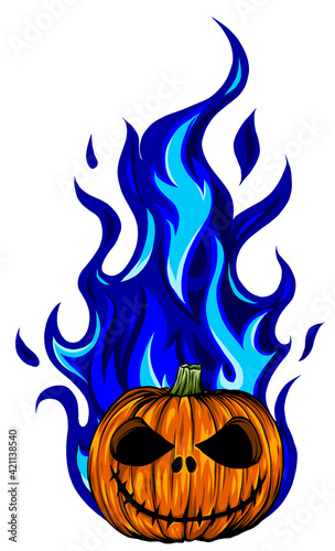 vector illustration of fiery face pumpink art photo