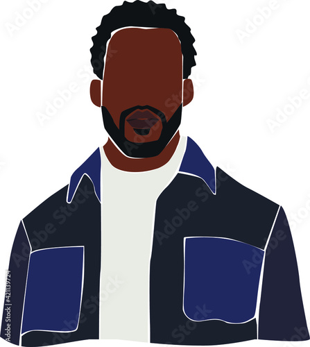 Black afro man with beard on the isolated  white background. Abstract man portrait.