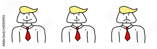 Cartoon drawing of a man, with different facial expressions.