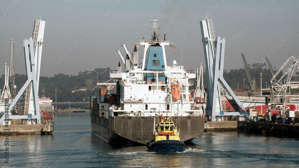 Cargo ship entering into harbour