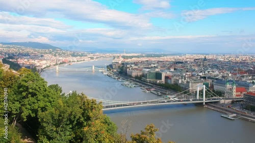 Wallpaper Mural AERIAL: Reveal drone shot of the Danube River in Budapest with three bridges and the Hungarian Parliament Building Torontodigital.ca