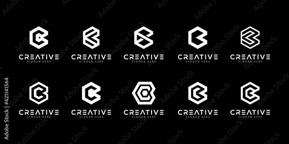set of abstract initial letter W , C logo template