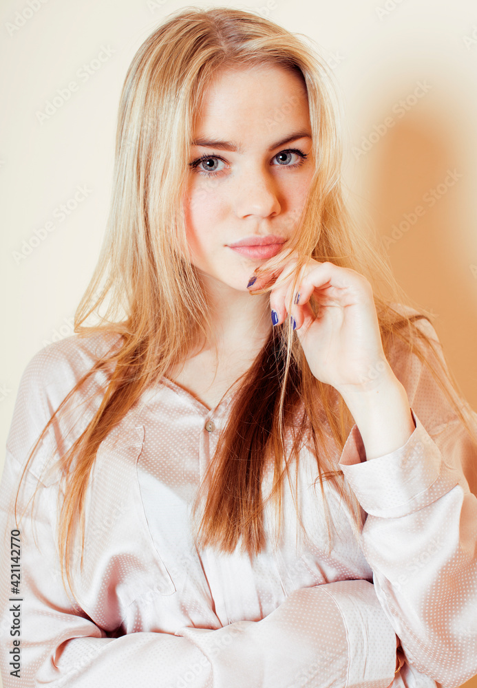 young pretty stylish blond hipster girl posing emotional isolated on white background happy smiling cool smile, lifestyle people concept young pretty stylish blond hipster girl posing emotional isolated on white background happy smiling cool smile, lifestyle people concept