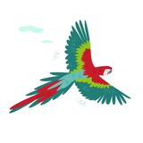 Red tropical parrot flying