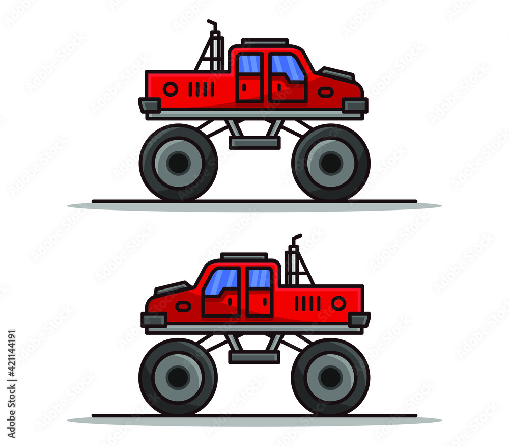 Naklejka premium Cartoon illustrated monster truck