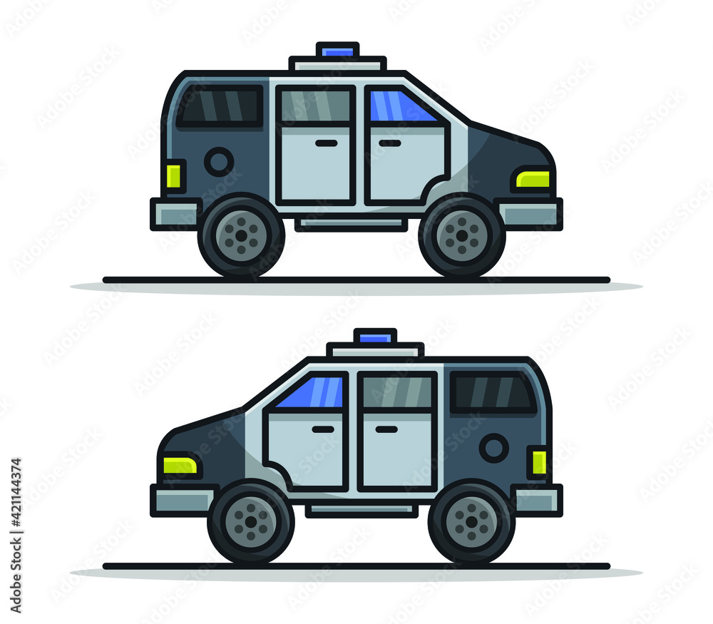 Cartoon illustrated police van