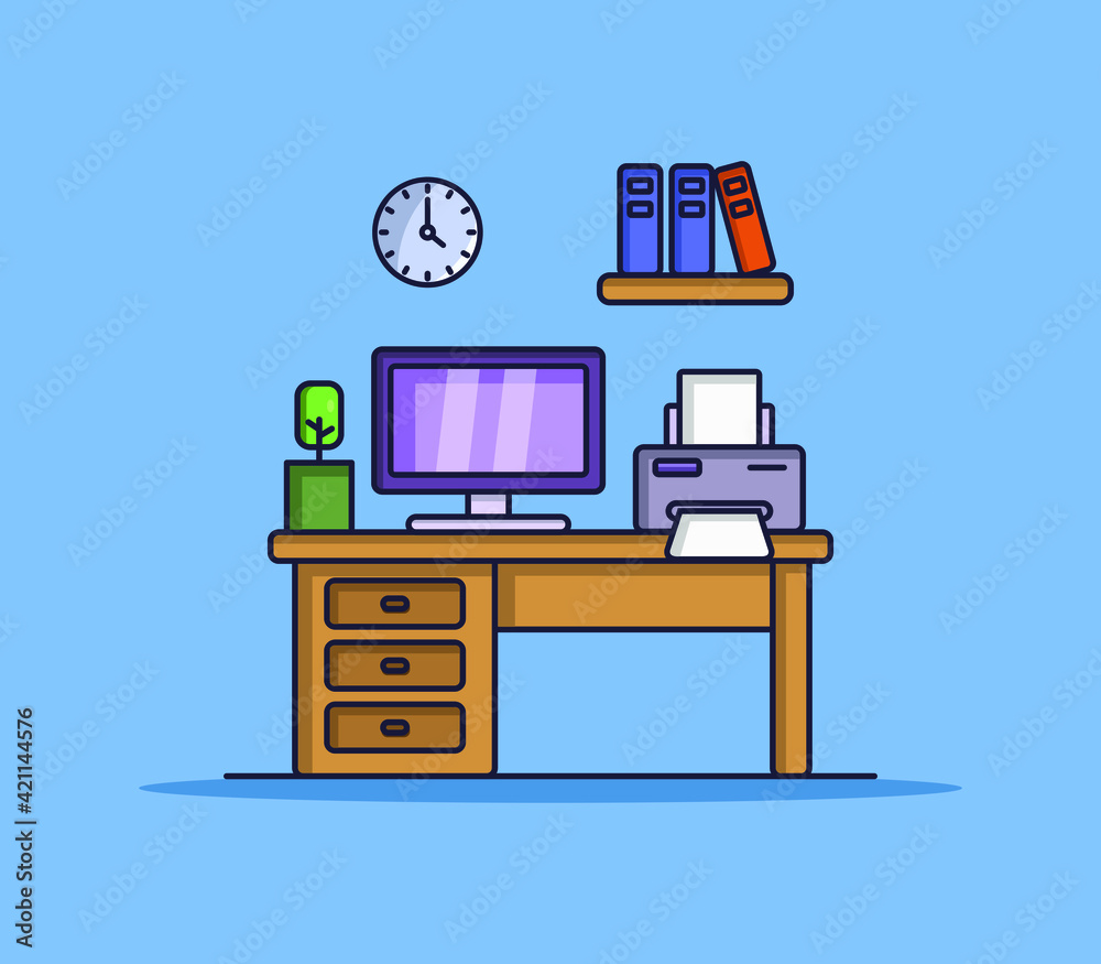 Cartoon illustrated office desk Cartoon illustrated office desk