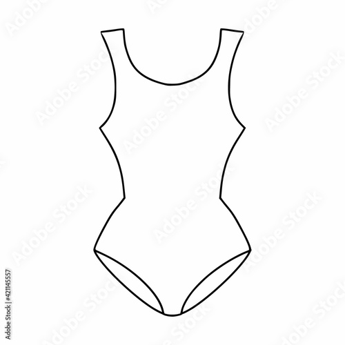 Women's swimsuit drawn with a contour line. Drawing of a body by hand. Underwear for women.