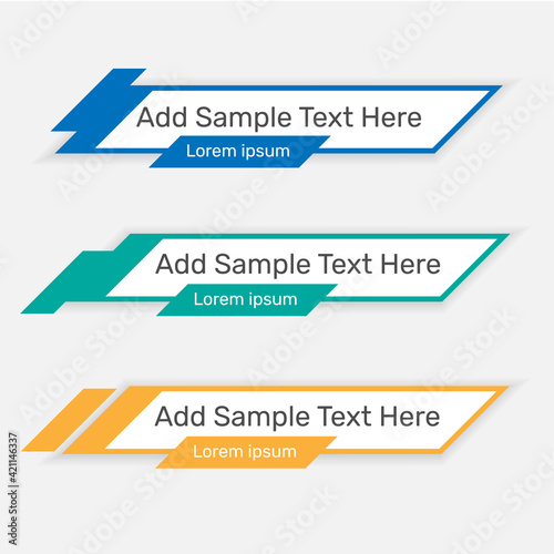 Web lower third banners set in three colors. - Vector.