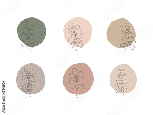 Abstract trendy botanical vector illustration set. Contemporary art  modern print  floral wall art  boho decor poster. Social media icons  story highlight. Eucalyptus branch.