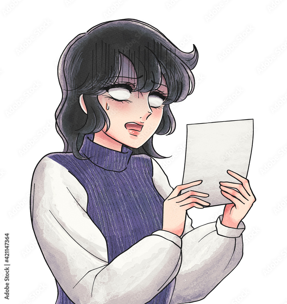 昔の少女漫画風 手紙を見てショックを受けるお姉さん 不合格通知 Stock Illustration Adobe Stock