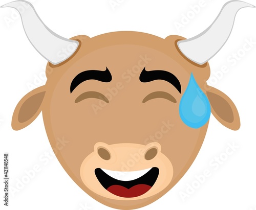 Vector emoticon illustration of the face of a cartoon bull with a embarrassment expression and a drop of water falling from his head