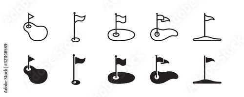 Golf flag icon set. Vector graphic illustration. Suitable for website design, logo, app, template, and ui. 