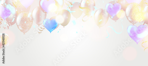 Bright holiday background with balloons and flags