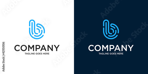 Abstract Initial Letter B and fingerprint Logo. blue color isolated on White and black Background. Usable for Business and Branding Logos. Flat Vector Logo Design Template Element.