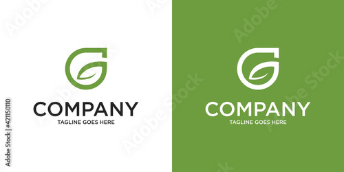 Abstract Initial Letter G and leaf Logo. green color isolated on White and green Background. Usable for Business and Branding Logos. Flat Vector Logo Design Template Element.