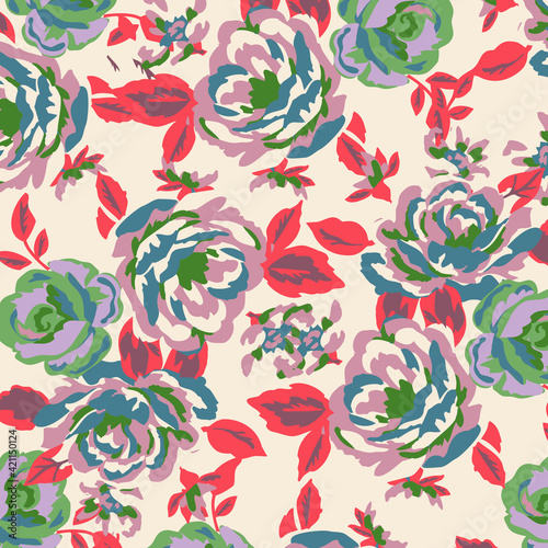 Floral seamless pattern. Hand drawn. For textile, wallpapers, print, wrapping paper. Vector stock illustration.