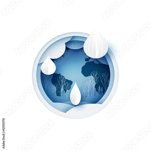 World water day.Water drop.Paper art of save water for ecology and environment conservation concept design.