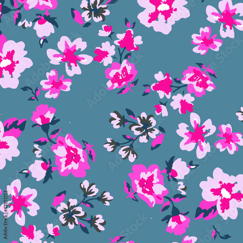 Floral seamless pattern. Hand drawn. For textile, wallpapers, print, wrapping paper. Vector stock illustration.