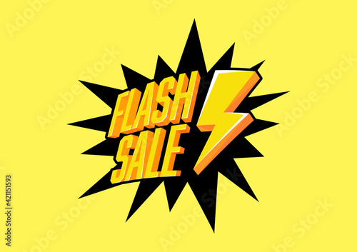 Flash sale with thunder on yellow background. Flash Sale banner template design.