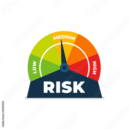 Risk icon on speedometer. Medium risk meter. isolated on white background.