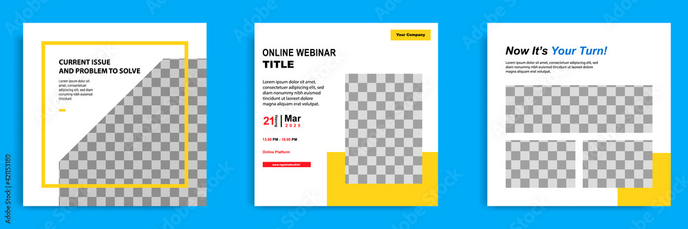 Set bundle collection of social media post template. Layout for online webinar, conference, training, seminar, course, and learning video. Minimal modern and simple style. Set bundle collection of social media post template. Layout for online webinar, conference, training, seminar, course, and learning video. Minimal modern and simple style.