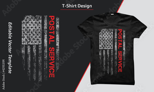 USA Postal Service shirt design, Postal Service t-shirt with USA grunge flag, American Postal Service flag.