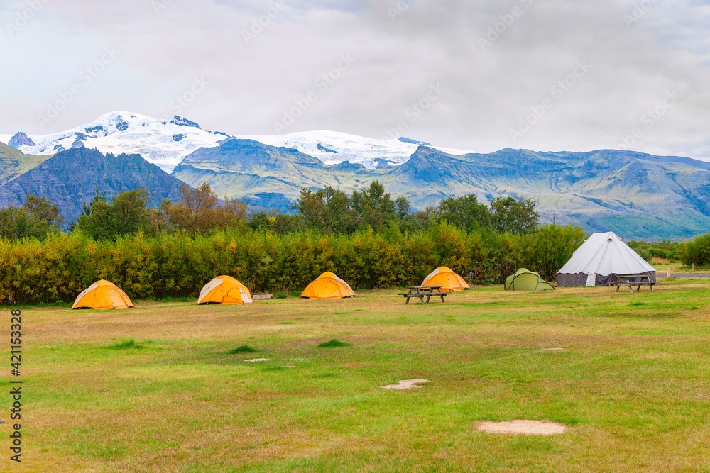 Tents in the campsite in Skaftafell National Park.Iceland