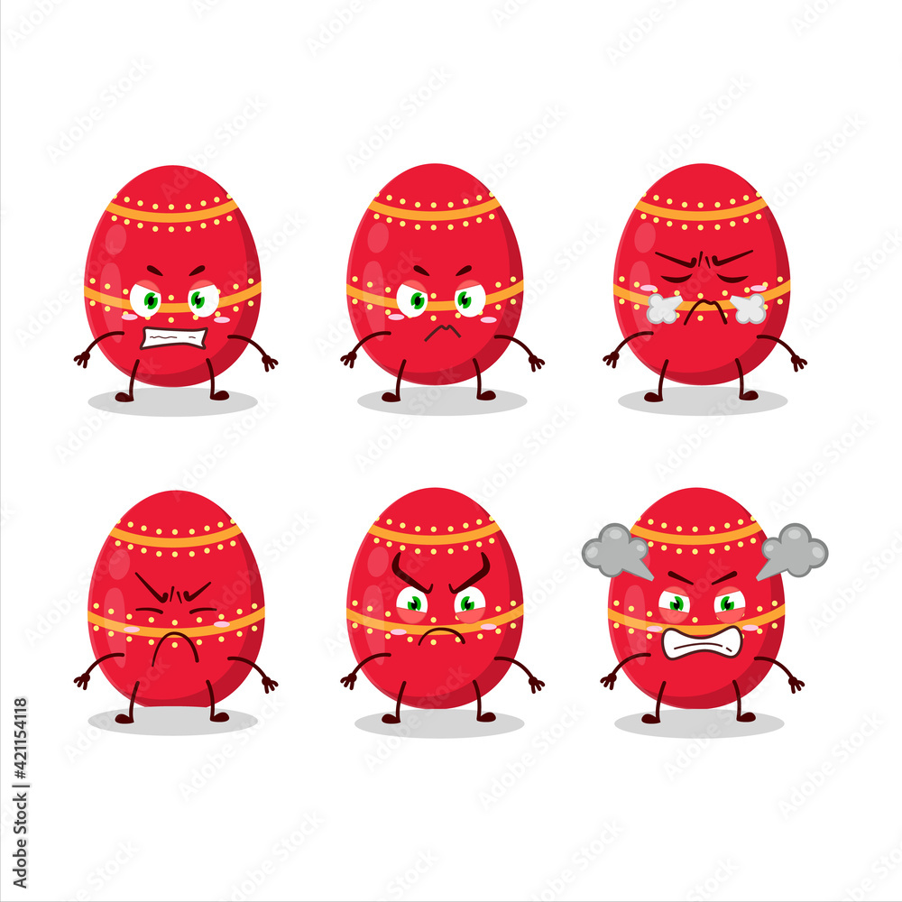 Red easter egg cartoon character with various angry expressions
