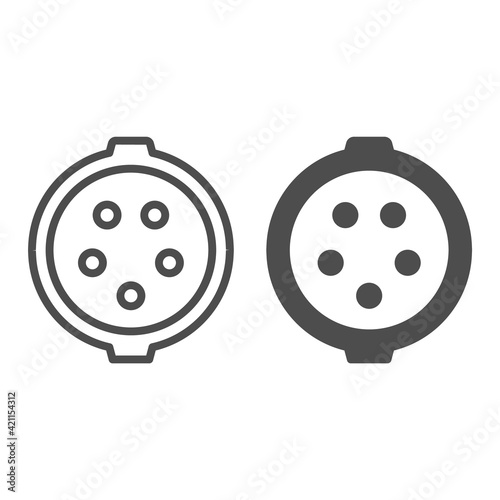 Three phase charger socket line and solid icon, Electric car concept, Electric Car charging plug sign on white background, connector for ev charging icon in outline style for mobile. Vector graphics.