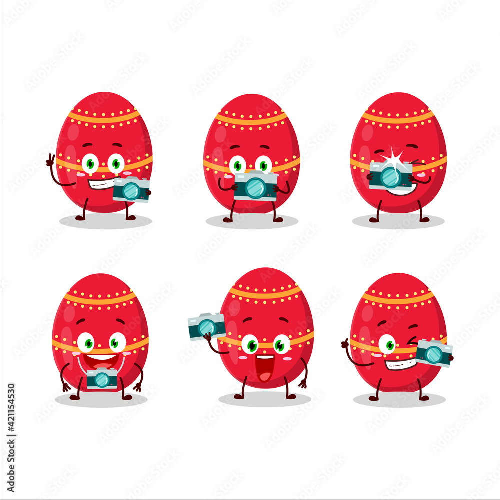 Photographer profession emoticon with red easter egg cartoon character Photographer profession emoticon with red easter egg cartoon character