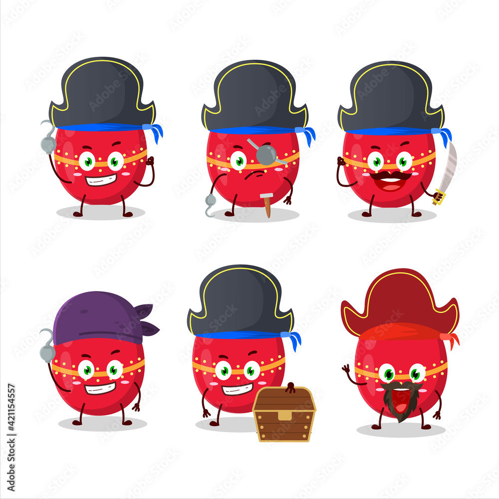 Cartoon character of red easter egg with various pirates emoticons Cartoon character of red easter egg with various pirates emoticons