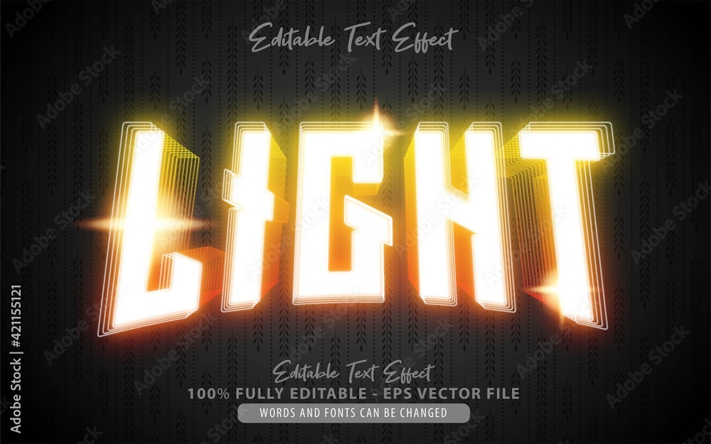 Light, 3d white, orange and yellow neon with line style editable text effect Premium Vector