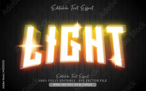 Light, 3d white, orange and yellow neon with line style editable text effect Premium Vector