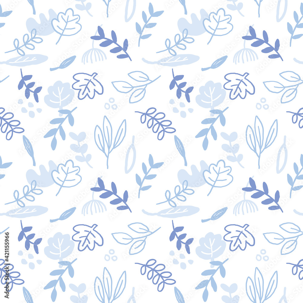 Seamless Pattern of Hand Drawn Leaf Design on White Background