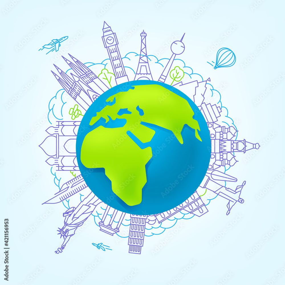 World travel vector concept. illustration with sights