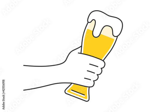 ビアグラスを持って乾杯するイラスト