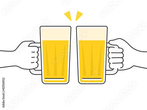 ビールジョッキを持って乾杯するイラスト