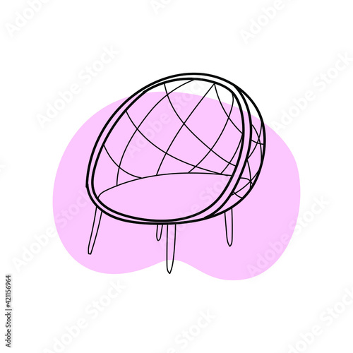  wicker round armchair doodle icon on the white background