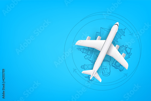 Adventure time concept with aircraft model with copy space
