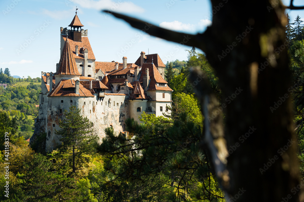 Landscape with famous Bran Castle, between Transylvania and Wallachia, Romania