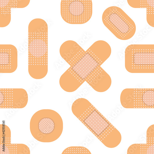 Seamless pattern with medical plasters. Medical patch pattern. Flat vector illustration