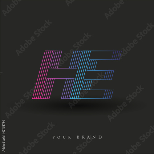 initial letter logo HE colored blue and magenta with striped composition, Vector logo design template elements for your business or company identity.