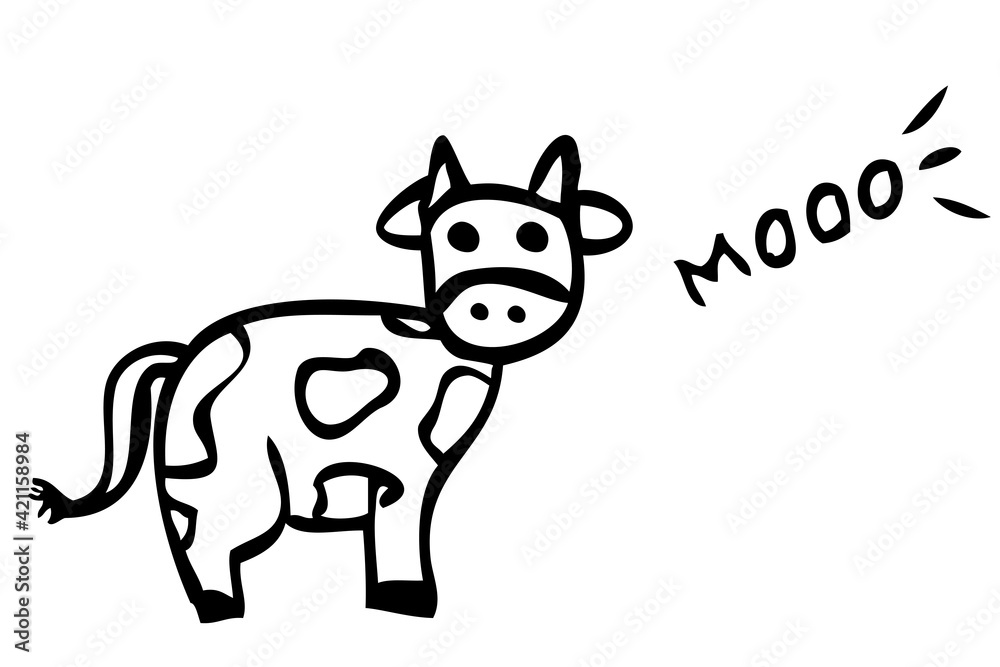 Simple Doodle Vector hand draw Sketch Cow With Moo Sound, Isolated on white Simple Doodle Vector hand draw Sketch Cow With Moo Sound, Isolated on white